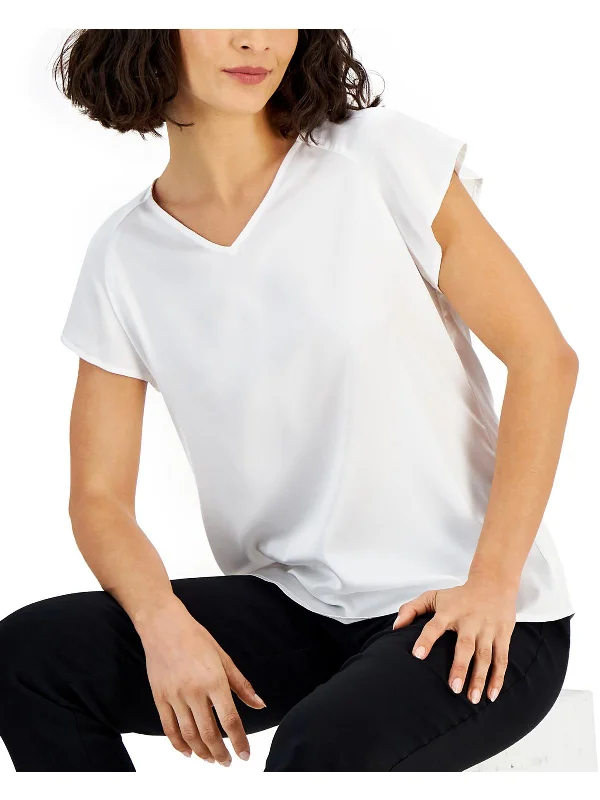 Exclusive Preview Womens V-Neck Tie-Back Blouse