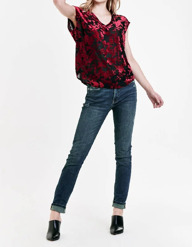 Midnight Madness Yanis Mesh Top In Rio Red Burnout