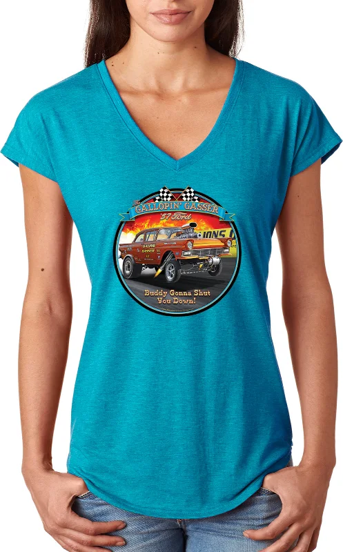 Warehouse Sale 1957 Ford Gasser Ladies Triblend V-Neck Shirt