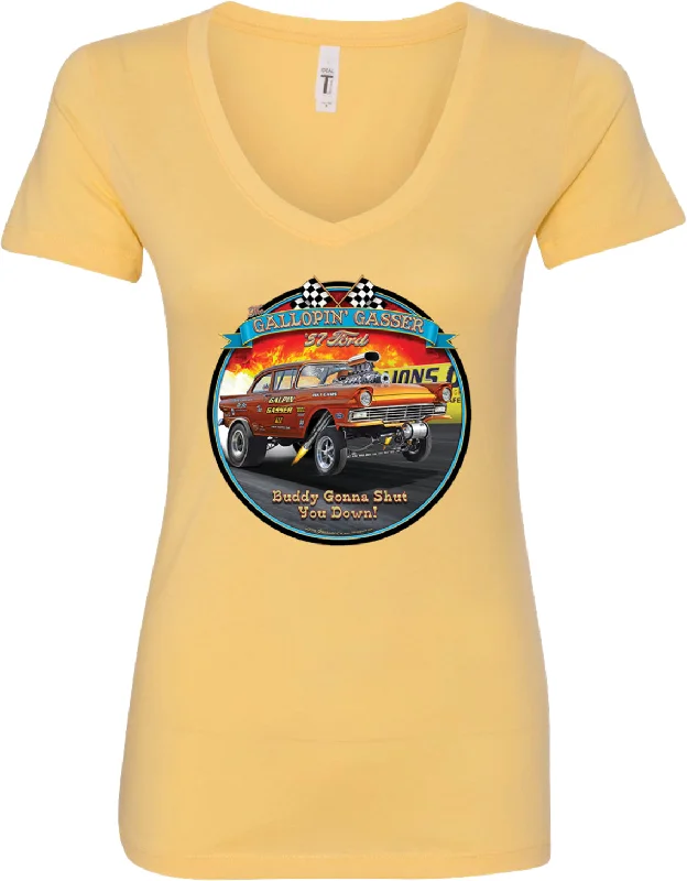 Bargain Bin 1957 Ford Gasser Ladies V-Neck Shirt