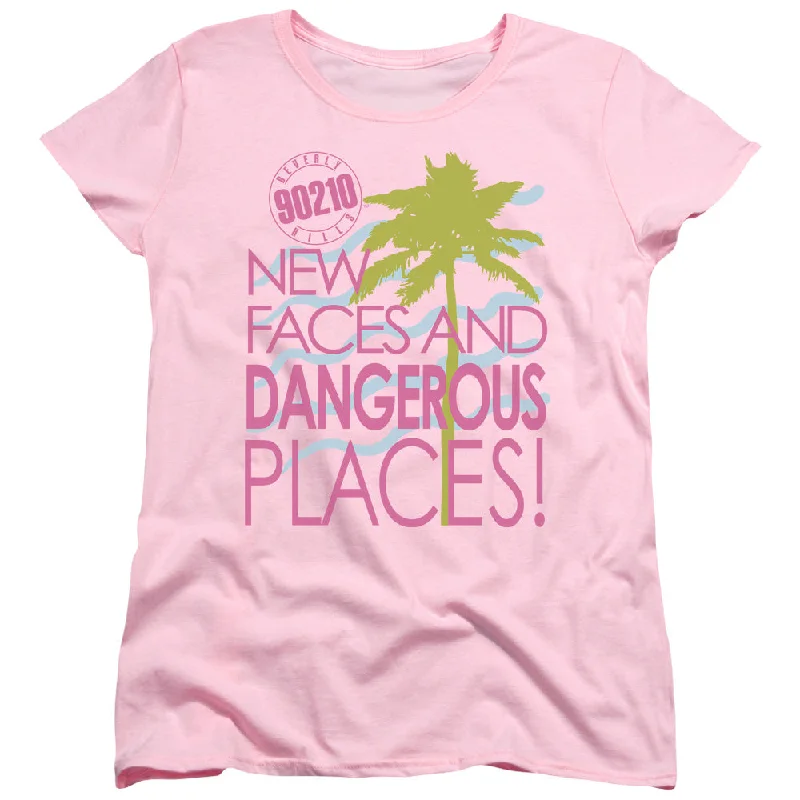 Deep Discounts 90210 Womens T-Shirt New Faces and Dangerous Places Pink Tee