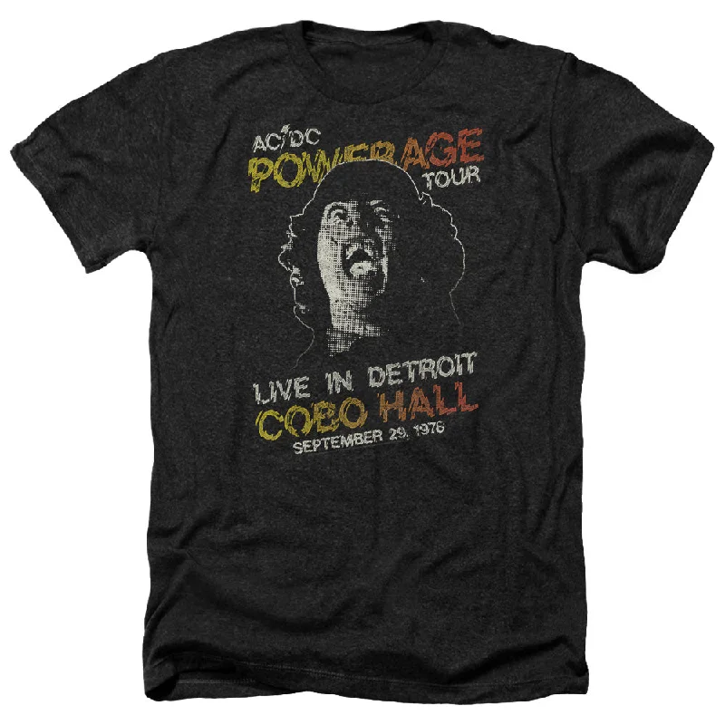 Discount Extravaganza AC/DC 1976 Powerage Tour Live in Detroit Black Heather T-shirt