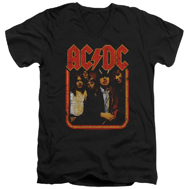 Mega Sale AC/DC Distressed Group Photo Black V-neck Shirt