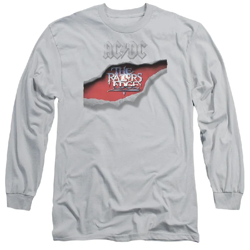 Huge Savings AC/DC The Razors Edge Album Silver Long Sleeve Shirt