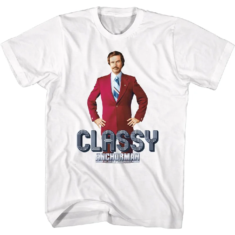 Special Discount Anchorman T-Shirt Ron Burgundy Classy White Tee