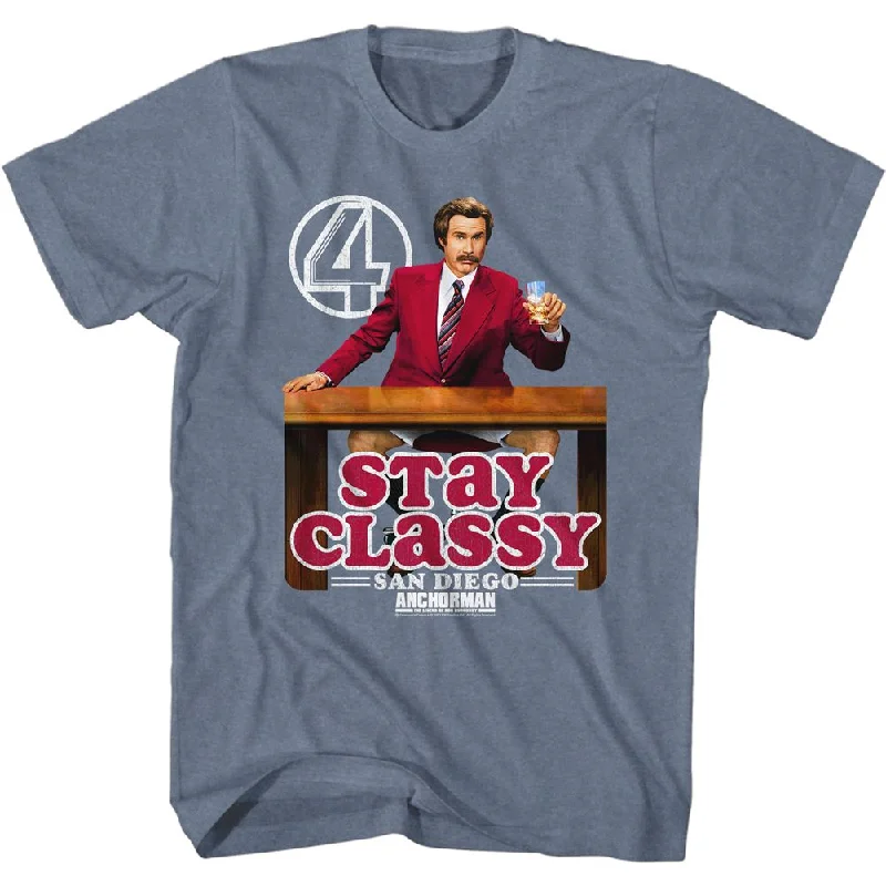 Super Bargain Anchorman T-Shirt Stay Classy Heather Indigo Tee