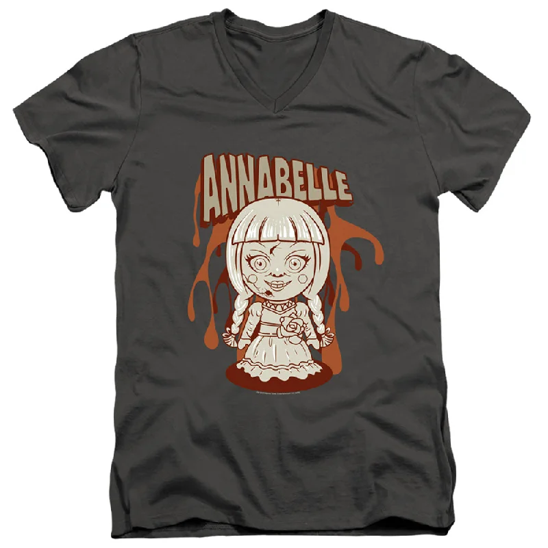 Deal Mania Annabelle Slim Fit V-Neck T-Shirt Cartoon Doll Charcoal Tee