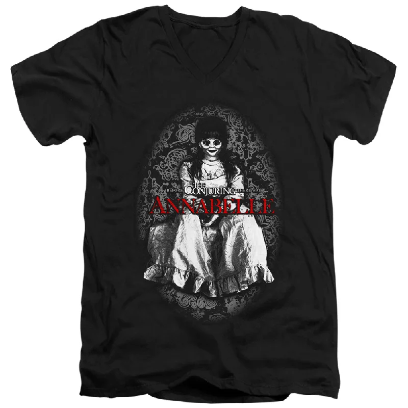 Price Meltdown Annabelle Slim Fit V-Neck T-Shirt Doll Photo Black Tee