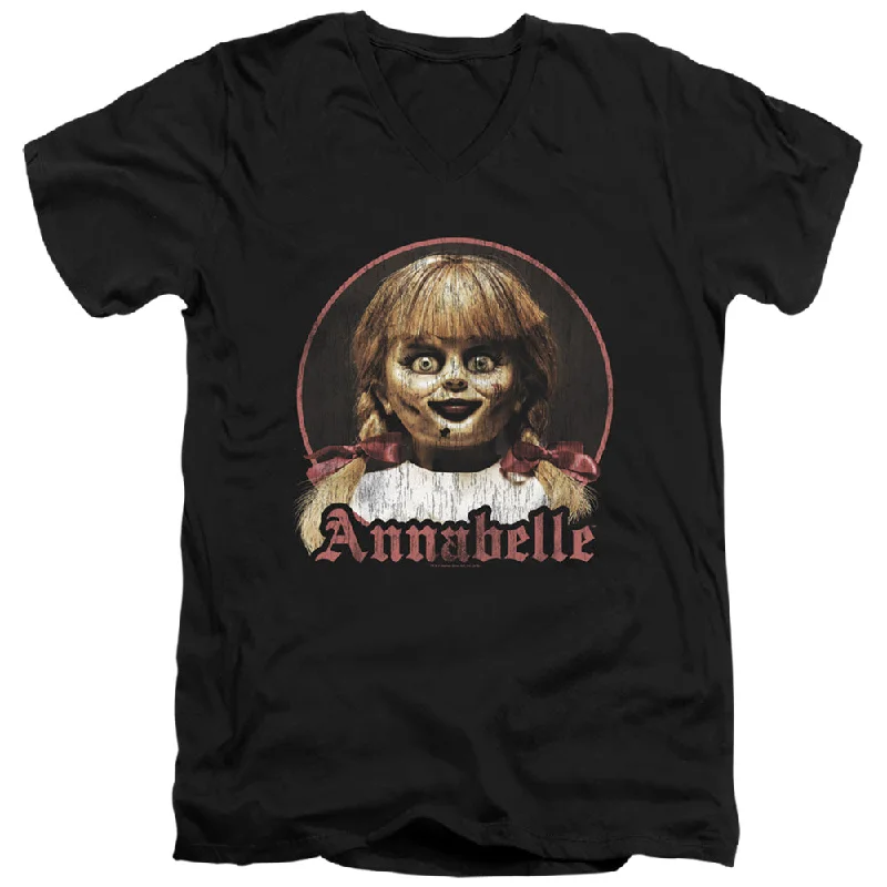 Deep Discounts Annabelle Slim Fit V-Neck T-Shirt Vintage Doll Portrait Black Tee