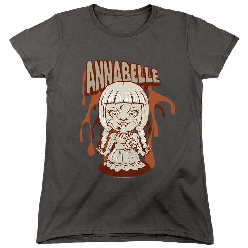 Deal Dash Annabelle Womens T-Shirt Cartoon Doll Charcoal Tee