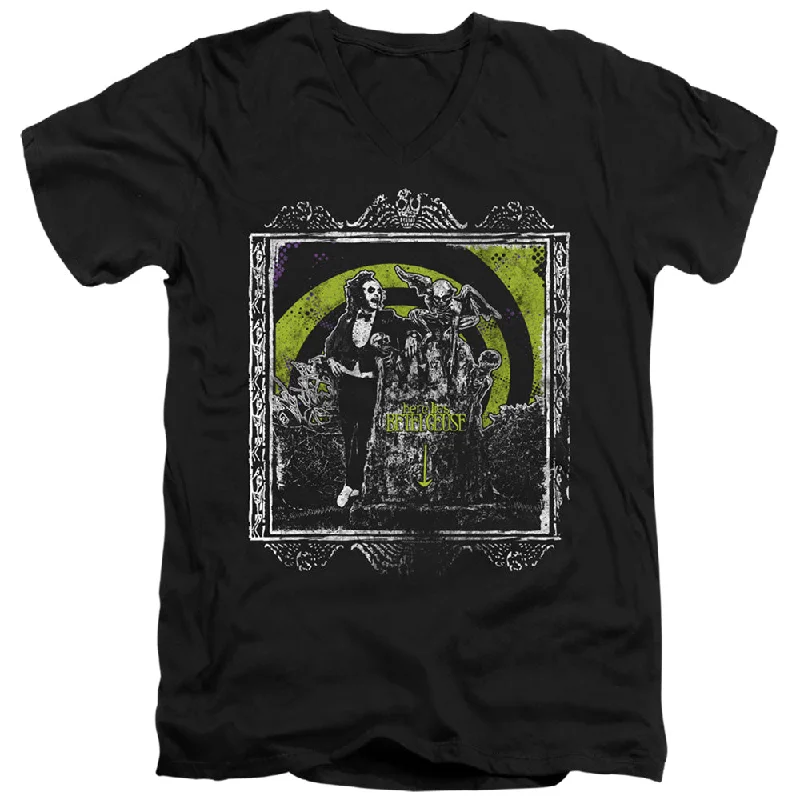 Huge Savings Beetlejuice Slim Fit V-Neck T-Shirt Here Lies Betelgeuse Black Tee