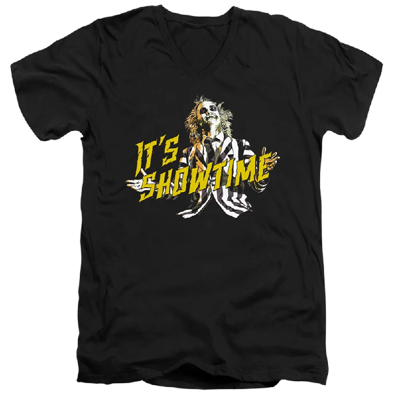 Limited Time Discount Beetlejuice Slim Fit V-Neck T-Shirt Its Showtime Black Tee