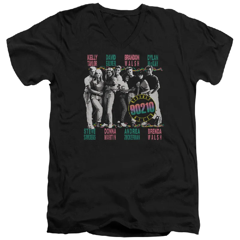 Take Advantage Beverly Hills 90210 Slim Fit V-Neck T-Shirt Cast with Names Black Tee