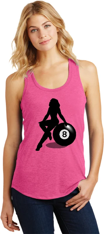 Steals and Deals Billiards Pin Up Girl 8 Ball Ladies Racerback Tank Top