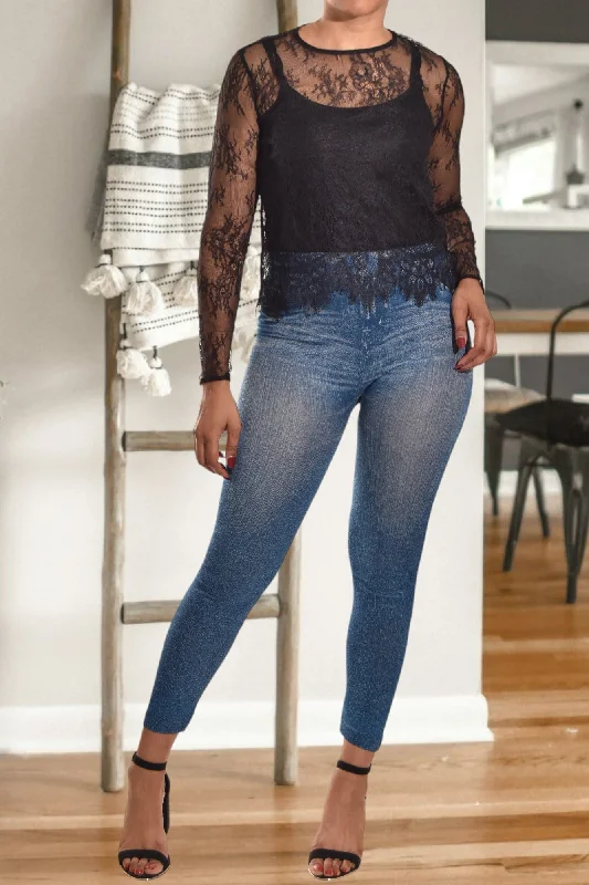 Online Only Black Patterned Net Top
