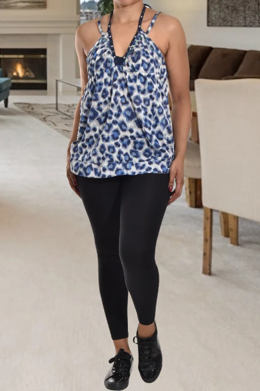 Final Clearance Blue Printed Tie Top
