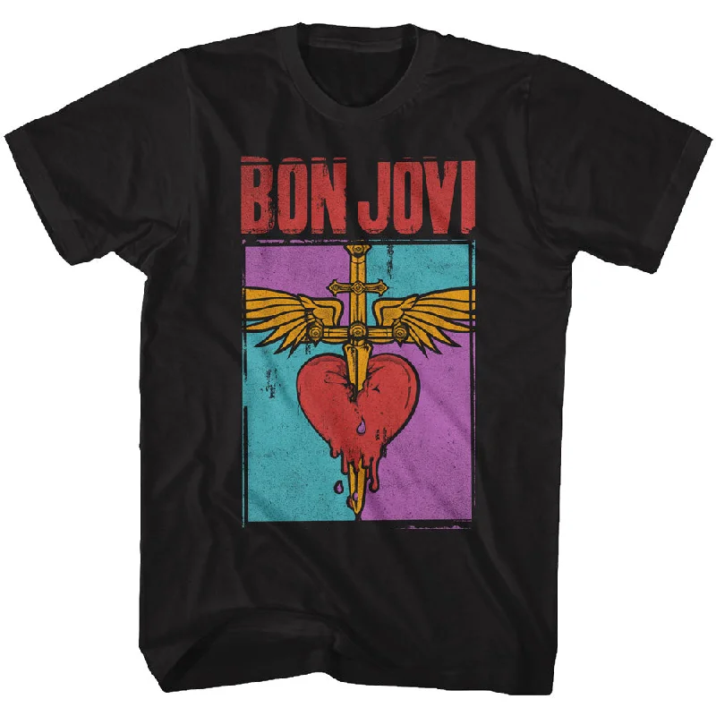 Price Cut Bon Jovi Colorful Distressed Band Logo Black Tall T-shirt