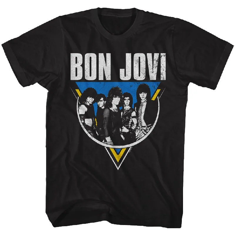 Value Deals Bon Jovi Distressed Black and White Group Photo Black T-shirt