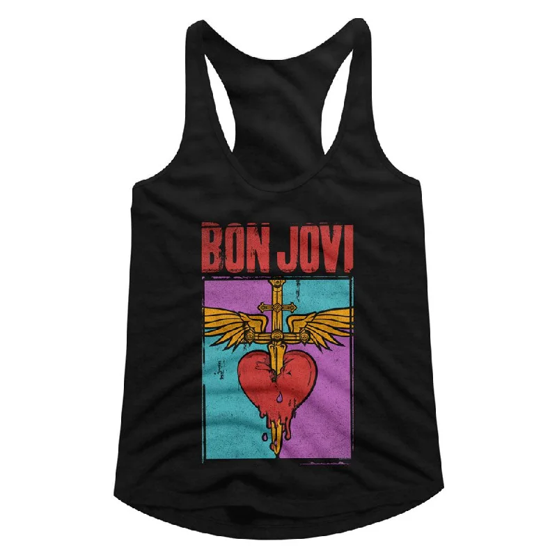 Price Reduction Bon Jovi Ladies Racerback Tanktop Colorful Distressed Band Logo Tank