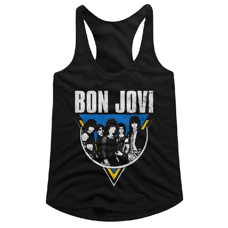 Limited Stock Bon Jovi Ladies Racerback Tanktop Distressed Black and White Group Photo Tank