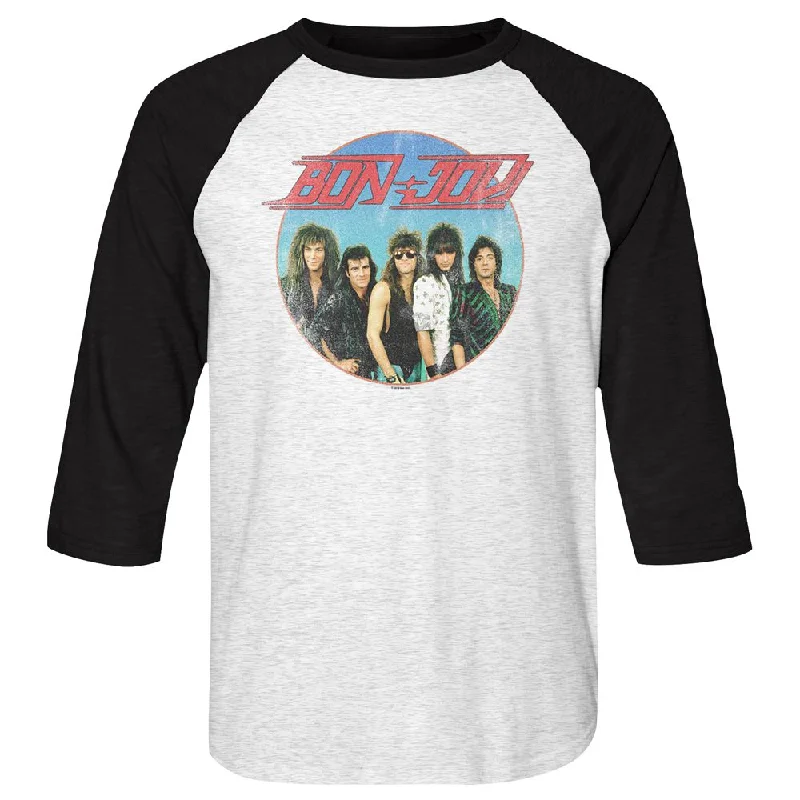 Unmissable Offer Bon Jovi Raglan Shirt Vintage Group Photo White Heather/Black Tee