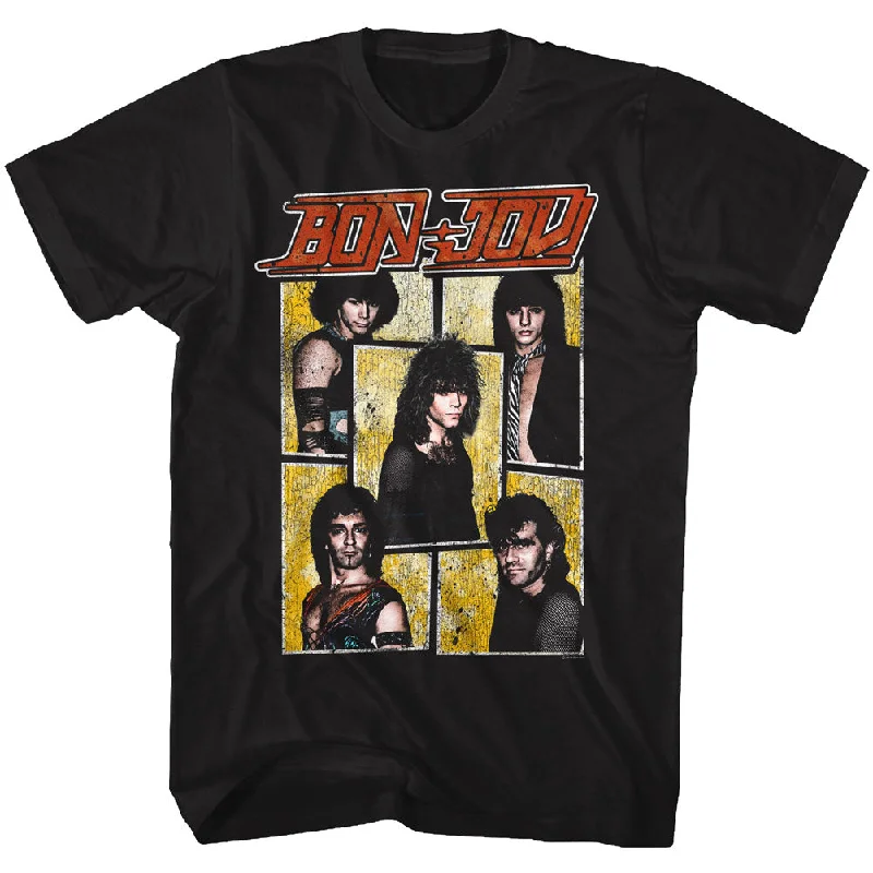 Lowest Price Bon Jovi Retro Group Collage Black Tall T-shirt