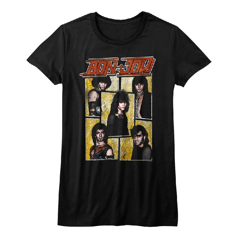 Final Clearance Bon Jovi Retro Group Collage Ladies Black T-shirt