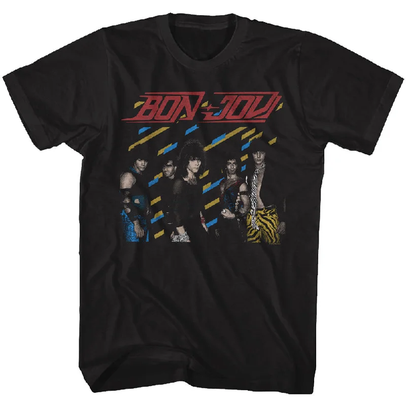 Midnight Madness Bon Jovi Retro Group Pose Black T-shirt
