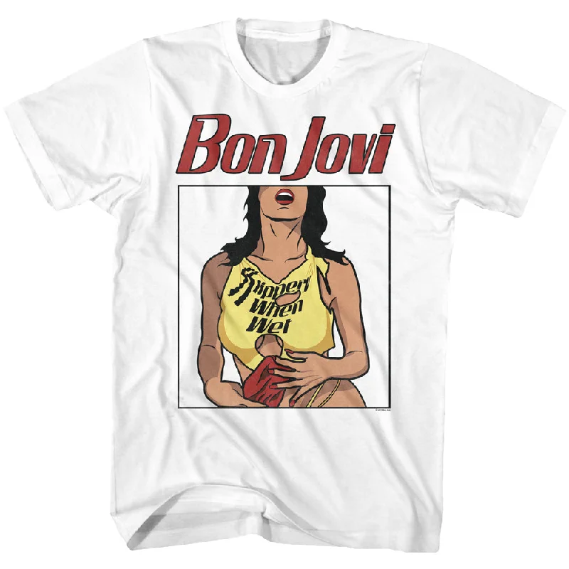 Extra Savings Bon Jovi Slippery When Wet Cover White Tall T-shirt