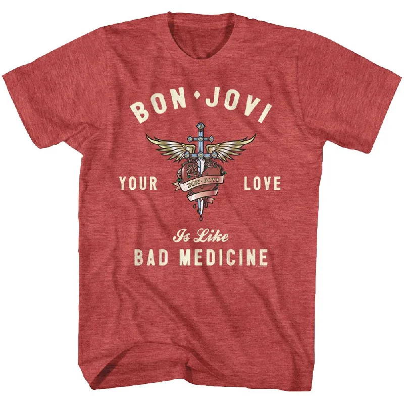 Overstock Bon Jovi Your Love Is Like Bad Medicine Red Heather T-shirt