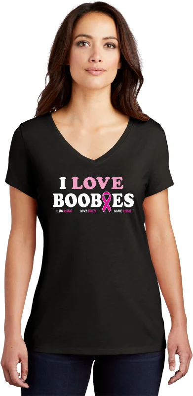 Special Savings Breast Cancer Awareness I Love Boobies Womens Tri Blend V-neck T-Shirt
