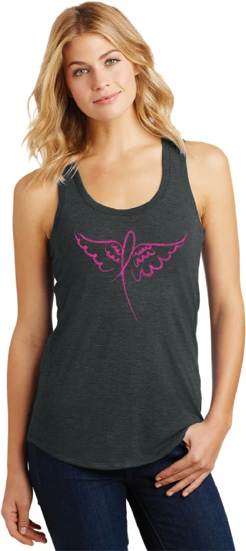 Doorbuster Deal Breast Cancer Awareness Wings Ribbon Ladies Racerback Tank Top