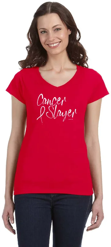 Super Bargain Cancer Awareness Cancer Slayer Ladies Cotton V-neck Shirt