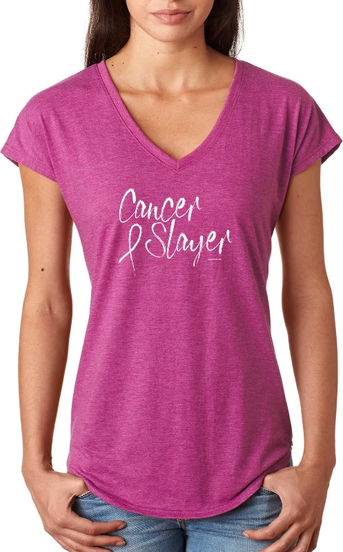 Super Sale Cancer Awareness Cancer Slayer Ladies Tri Blend V-neck Shirt