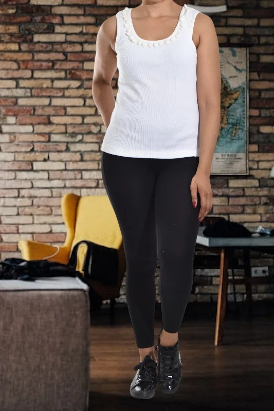 Super Deal Cream Ribbed Vest