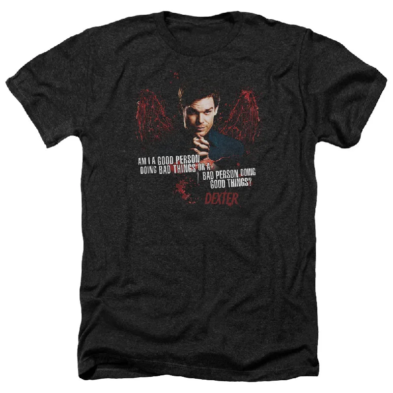 Massive Deals Dexter Heather T-Shirt Good or Bad Person Black Tee