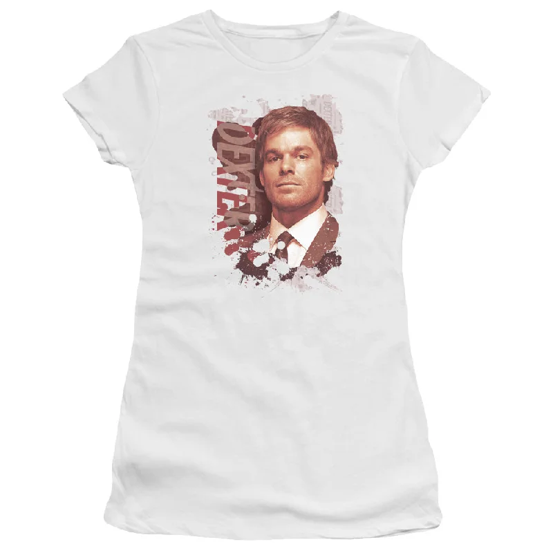Stock Up and Save Dexter Juniors T-Shirt Splatter Photo White Tee