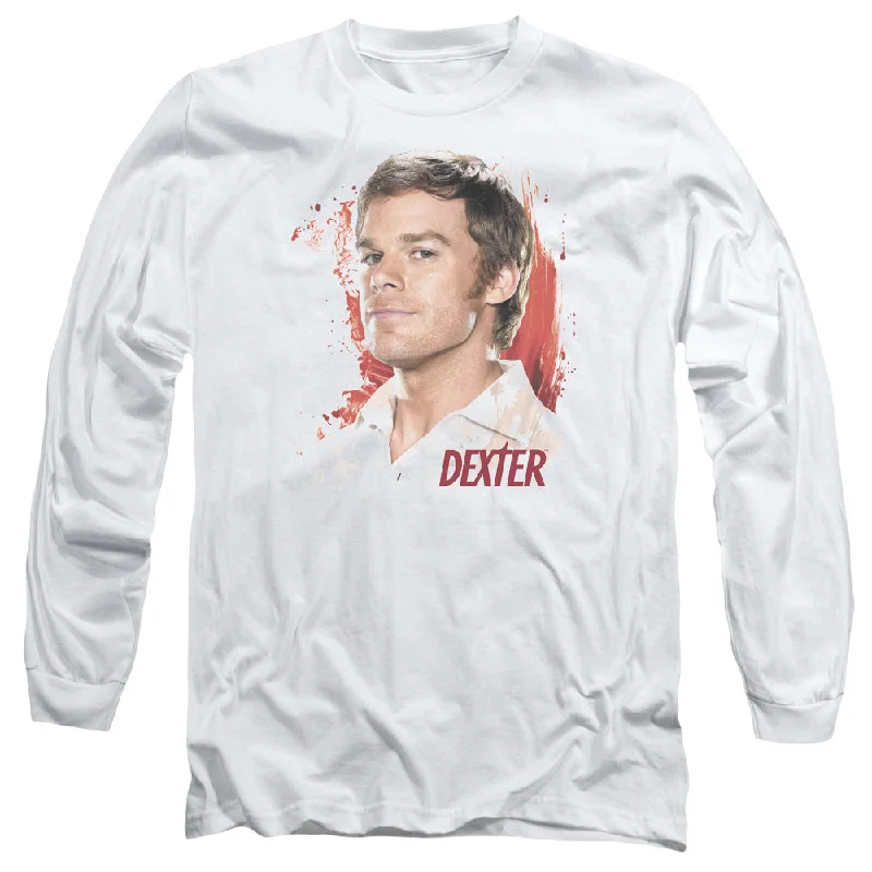 Unmissable Offer Dexter Long Sleeve T-Shirt Blood Splatter Portrait White Tee