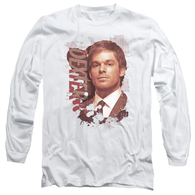Special Savings Dexter Long Sleeve T-Shirt Splatter Photo White Tee