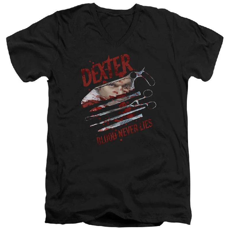 Deal of the Day Dexter Slim Fit V-Neck T-Shirt Blood Never Lies Black Tee