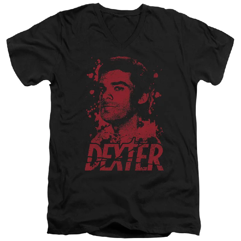 Final Clearance Dexter Slim Fit V-Neck T-Shirt Blood Splatter Black Tee