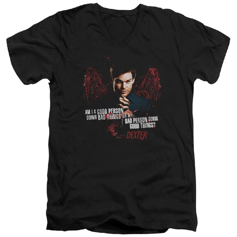 Midnight Madness Dexter Slim Fit V-Neck T-Shirt Good or Bad Person Black Tee
