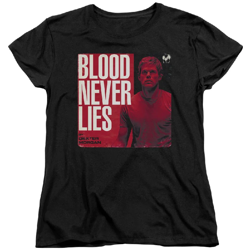 Limited Quantity Dexter Womens T-Shirt Blood Never Lies Black Tee