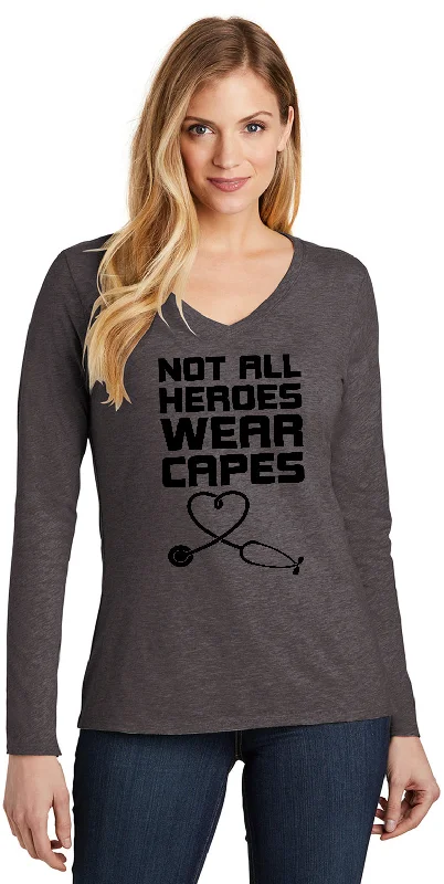 Price Cut Doctor and Nurse Hero Ladies V-neck Long Sleeve Shirt