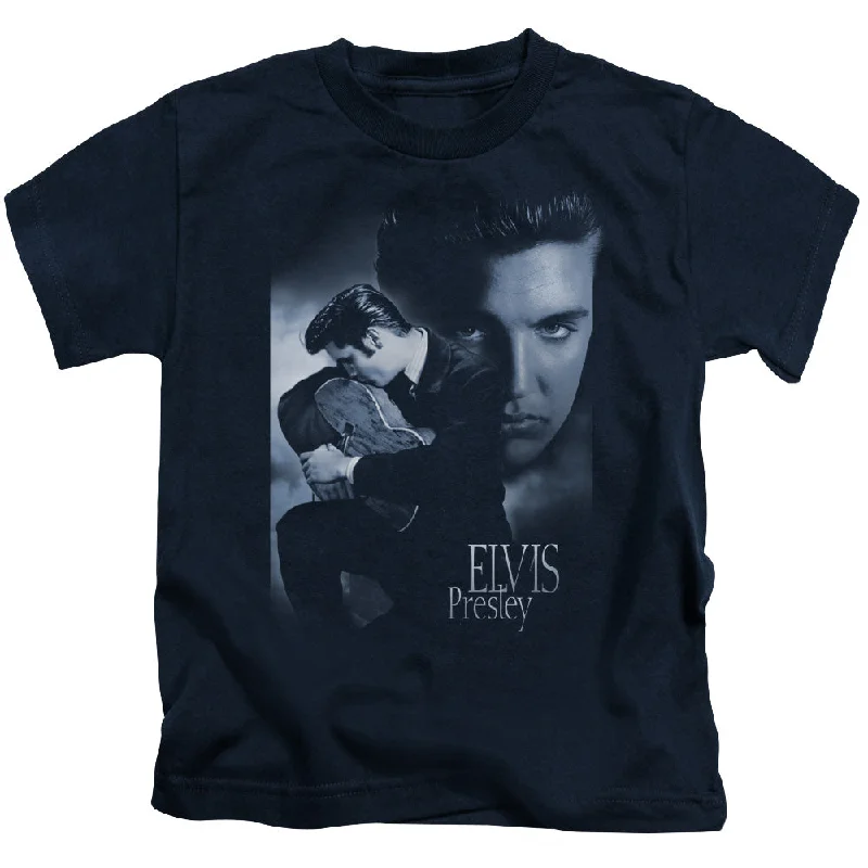 Amazing Deals Elvis Presley Boys T-Shirt Hugging and Kissing Guitar Navy Tee