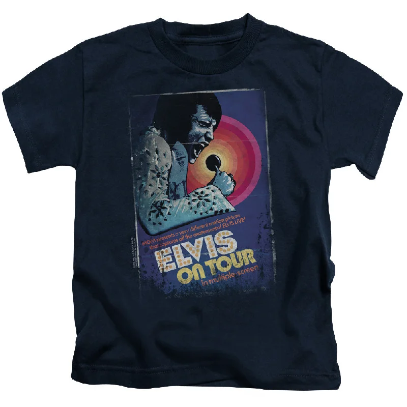 Stock Clearance Elvis Presley Boys T-Shirt On Tour Poster Navy Tee
