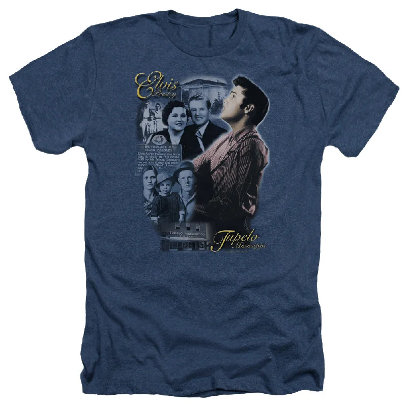 Savings Bonanza Elvis Presley Heather T-Shirt Collage Navy Tee
