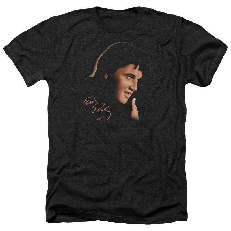 Discount Mania Elvis Presley Heather T-Shirt Side Profile Portrait Black Tee