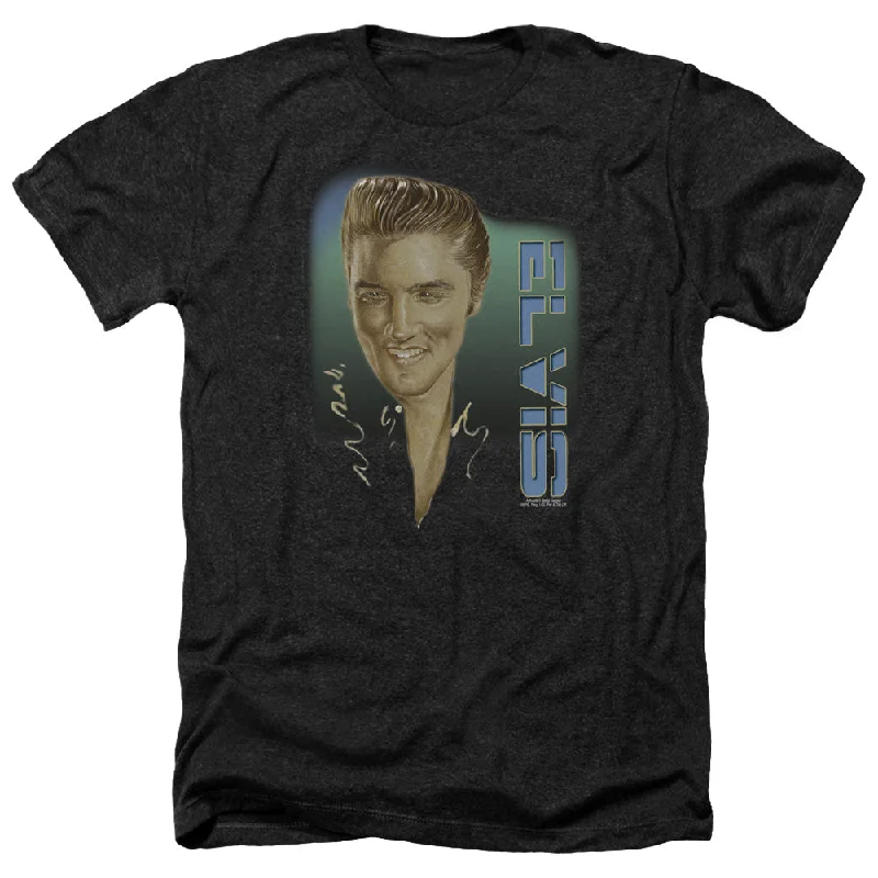 Exclusive Preview Elvis Presley Heather T-Shirt Slicked Back Hair Black Tee