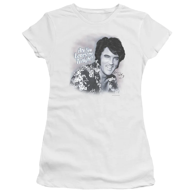 Overstock Sale Elvis Presley Juniors Premium T-Shirt Are You Lonesome Tonight White